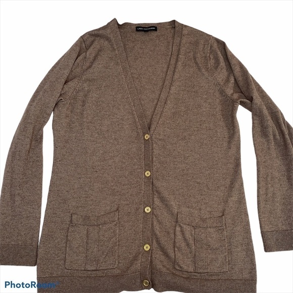 LADY Hathaway V-Neck Brown Grandpa Cardigan Sweater Wool Blend XL - Picture 5 of 10
